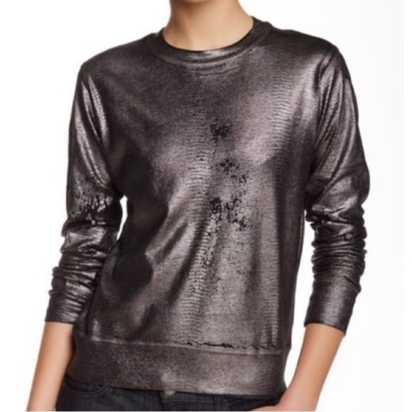 Current/Elliott Tops - Current/Elliott Shrunken Jogger Gunmetal Snake Charmer Metallic Top Size 0 (XS)